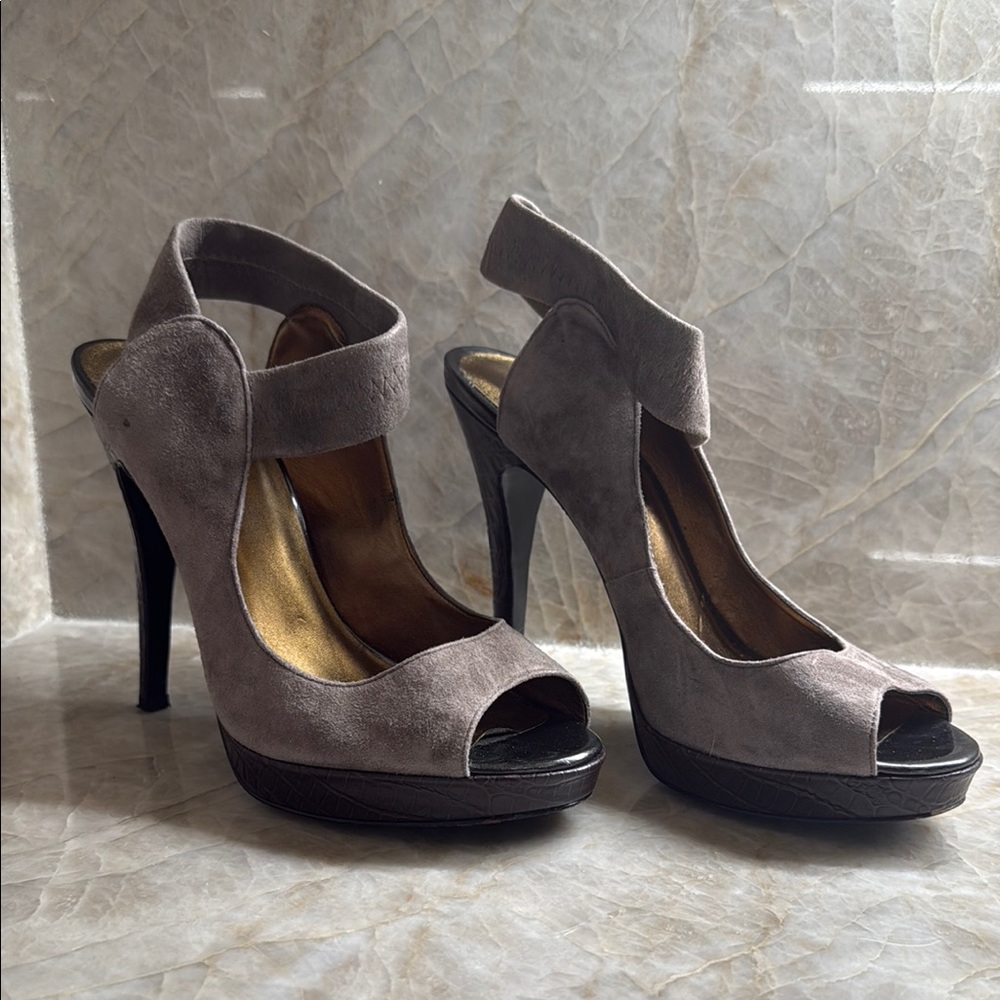 Suede Gray Heels with Platform